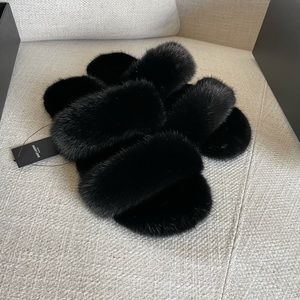 YSL Bleach Mink Fur Slides